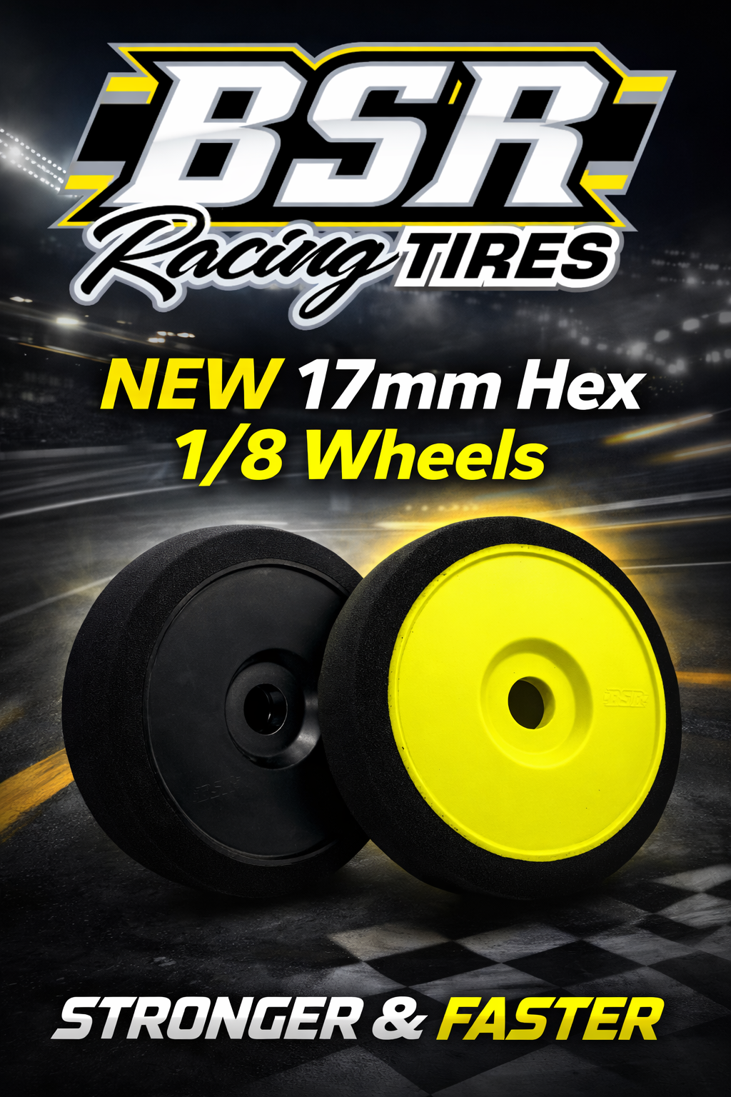 BSR 1/8 Buggy Tire - New Wheel Yellow